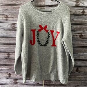 Cupcakes and Cashmere Women's Christmas Sweater Size 1X Gray Joy Wreath